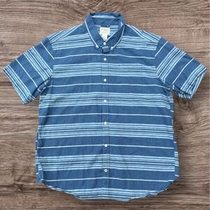 LL Bean Mens L Blue Striped Hemp Lyocell Blend Short Sleeve Button Down Shirt